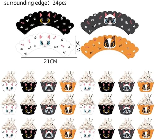 MHDAMAI Topper de Gâteau Chat de Dessin Animé Cupcake Toppers et Wrappers 24 Pièces Décorations de Gâteau pour Les Enfants Anniversaire Bébé Douche Fête de d'anniversaire Mariage - Nail Gallerys