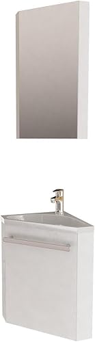 MOB-IN Ensemble Lave-Mains d'angle SKINO Blanc + Vasque + Armoire de Toilette - Nail Gallerys