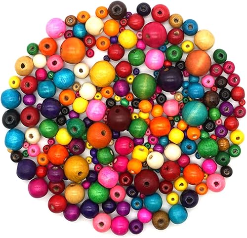 Lot de 300 perles rondes en bois colorées à enfiler - Perles en vrac - Pour bricolage, artisanat, fabrication de bijoux, bracelets, colliers - Rose - 11 x 12 mm (ouverture 5 mm) - Nail Gallerys