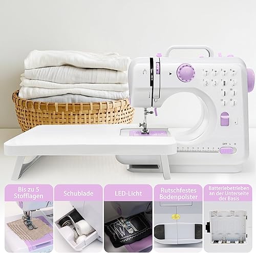 Machine à coudre, mini machine à coudre électrique portable, 12 points de couture avec lumière LED, kit d'accessoires de couture, idéal pour les vêtements, taies d'oreiller, feuilles - Nail Gallerys