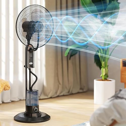 WUDLi Ventilateur sur Pied avec brumisateur d'eau, Ventilateur de brumisation de 21 po avec Oscillation de 70°, tête inclinable, 3 Vitesses, 3 Modes, brumisateur réglable, réservoir d'eau de 3,2 L - Nail Gallerys