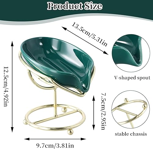 Lot de 2 Porte-Savon en Céramique, 13,5x8,5 cm Porte-Savon Auto-drainant, Porte-Savon en Forme de Feuille, Support Savon, Plateau Vidange Boîte à Savon pour Cuisine Salle de Bain Douche - Nail Gallerys