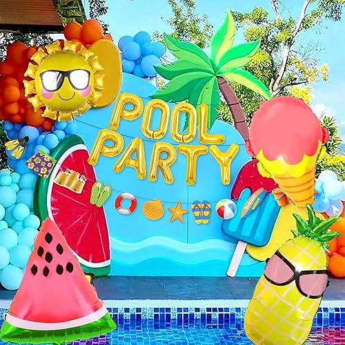 LaVenty décoration de piscine en or fournitures de fête de plage pour fille rose ballons soleil d'été bannière de fond de plage pour luau hawaii beach pool part - Nail Gallerys