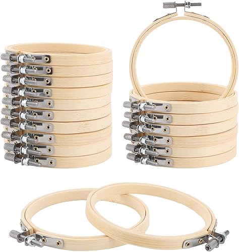 APACALI Lot de 20 cercles à broder en bois de 10 cm - Cercle de bambou rond - Kit de broderie au point de croix - Cercle de bambou - Réglable - Pour bricolage, artisanat, broderie - Nail Gallerys