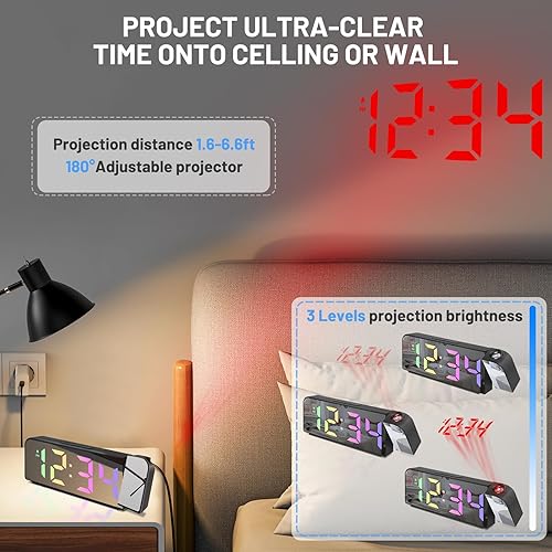 Luckits Reveil Projecteur Horloge Numérique LED Projection avec Température, Snooze, Mode Nuit, Affichage 12H/24H, Luminosité Réglable, pour Chambre, Bureau (Argent) - Nail Gallerys