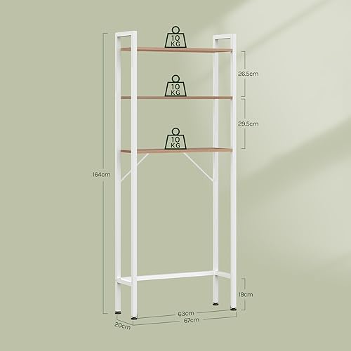 EUGAD Meuble WC, Meuble Dessus Machine à Laver, à 3 Niveaux, Gain d'Espace, Chêne Clair + Blanc, 67x20x164cm - Nail Gallerys
