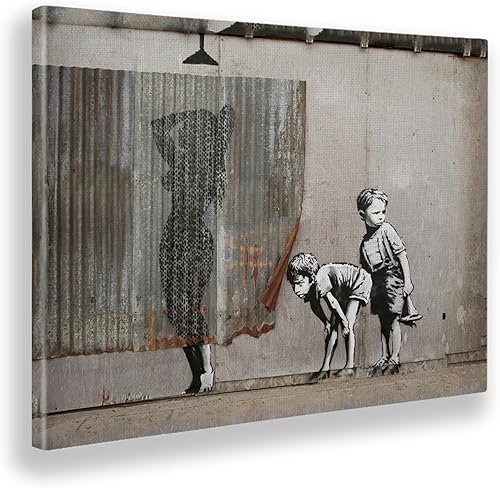 Giallobus - Cadre - Impression sur Toile Canvas - Banksy - Femme Douche - 50 x 70 CM - Nail Gallerys