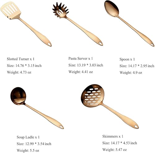 HOMQUEN Set ustensiles de Cuisine en Acier Inoxydable - Cuivre 5 Ustensiles de cuisine, Set dustensiles de Cuisine Antiadhésifs, Acier Inoxydable Massif Pour la Cuisson au Four à Barbecue (Or Rose) - Nail Gallerys