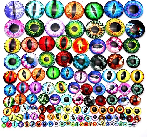 TOAOB 296pcs 6 à 30 mm Taille Mixte Cabochon Verre Mosaïque Cristal Rond Dragon Eye Motif Oil de Chat Yeux de Sécurité Solorés pour La Confection de Poupée ou La Fabrication de Bijoux - Nail Gallerys