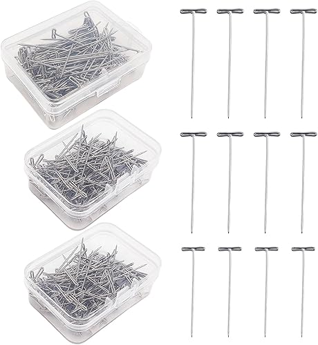 SAIIURV 300 Pièces Épingles à Perruque en Acier Inoxydable, Épingles en T pour Perruques et Blocage Tricot, Épingles en T pour Bloquer Le Crochet, la modélisation (32mm + 38mm + 45mm) - Nail Gallerys