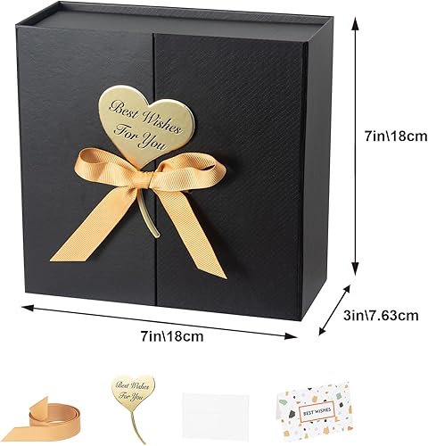CHARMGIFTBOX Lot de 2 petites boîtes cadeaux noires avec couvercles, 17,8 x 17,8 x 7,6 cm avec carte en ruban, pour festival, anniversaire de mariage, mariage, petit ami, fête des pères - Nail Gallerys