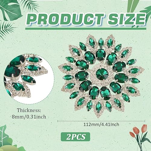 FINGERINSPIRE 2Pcs Strass en Forme de Fleur 11.2cm Vert D'Eau Dos Plat Patchs Perlés Embellissements en Cristal à Coudre sur les Appliques pour Broches de Mariée Boutons Décoration de Vêtements - Nail Gallerys