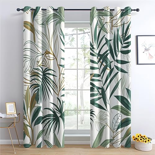 ADEIRO Rideau Occultant Jungle Tropicale, Lot de 2 Rideaux Feuille de Palmier Thermique Isolant Anti Chaleur à Œillets Maison Chambre Salon Fenetre Decoration Intérieurs, 140x240 cm (L x H) - Nail Gallerys