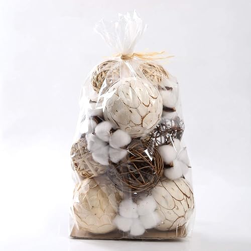 CIR OASES Boules décoratives Assorties en rotin - Boules en Osier - Boules en Coton pour Bol et Vase - Boules de Remplissage - Boules d'orbes - Remplissage de Centre de Table - Décoration d'intérieur - Nail Gallerys