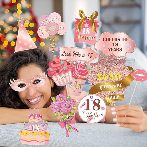 LMSHOWOWO 30 Pièces Accessoires de Photobooth Anniversaire 50Ans, Haute Qualité Accessoires de Photomaton, Or Rose Cadre Photocall Gonflable, Selfie Props, pour Femmes Filles Fêtes Décoration - Nail Gallerys