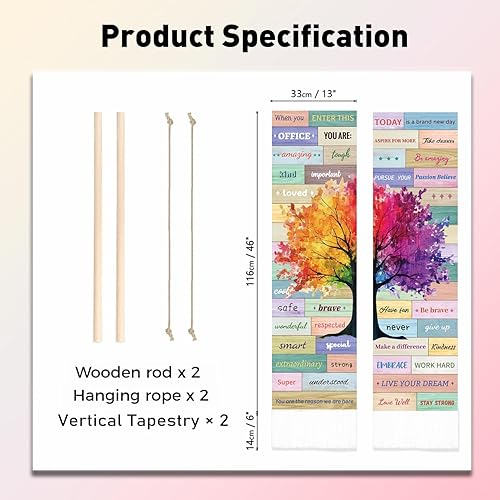 PLIGREAT 2 Pack Tapisserie d’arbre coloré avec glands, citations inspirantes Esthétique Tenture murale Tapisserie d’art verticale pour chambre à coucher Salon Salle de bain Long Étroit Art Décor - Nail Gallerys