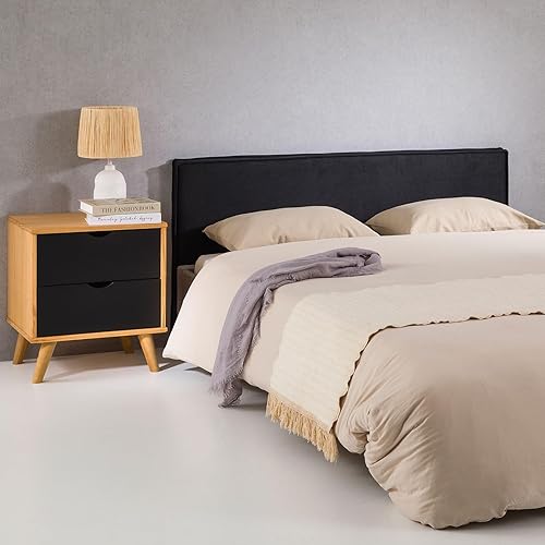 IDIMEX Tête de lit SERAFI 140 rembourrée, en Tissu Polyester pour lit 140 cm, sur Pieds en Plastique, Noir - Nail Gallerys