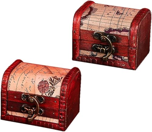 2 Pièces Mini Coffre Trésor, Rétro Boîte Bijoux Petits Bois, Coffre Trésor Pirate, Mini Boîte de Rangement, pour Les Bijoux, Colliers, Boucles d'oreilles et Autres Cadeaux - Nail Gallerys