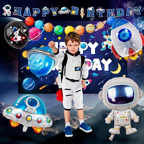 Décoration Anniversaire Espace,88 Pcs Decoration Anniversaire Astronaute&Vaisselle de Fête Astronaute Anniversaire-Ballons Anniversaire Espace Bannière Fond Assiettes etc Décorations de Fête Spatiale - Nail Gallerys
