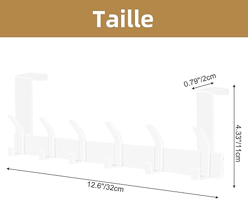 Porte manteau pour porte, Porte manteau porte sans percage pour accrocher manteaux, serviettes, vêtements, Porte manteau de porte pour économiser de l'espace, Patère porte avec 6 crochet(Blanc) - Nail Gallerys