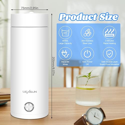 SKJJL Mini Bouilloire Electrique de Voyage, 3 en 1 Mini Bouilloire et Mini Thermos, Bouilloire Electrique 3 Minutes de Cuisson Rapide, 400ml Bouilloire Electrique Portable Thé, Lait, Café XMA00741-1 - Nail Gallerys