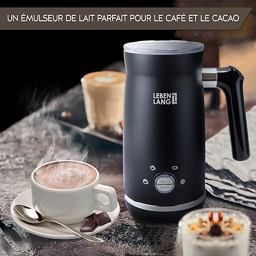 LEBENLANG Mousseur à lait électrique Noir - balai de rechange inclus + 4 modes - Mousseur de lait cappuccino ou chocolat - mousseur de lait électrique fonction lait chaud et froid - mousseur - Nail Gallerys