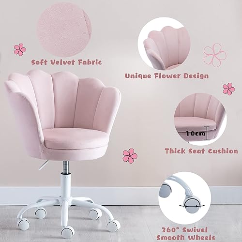 Wahson Chaise de Bureau pour Fille, Chaise Bureau Enfant Fauteuil Bureau Pivotant pour Adolescents Chaise de Bureau Chambre en Velours, Rose Clair - Nail Gallerys