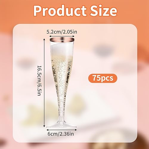 DYUEE Lot de 75 flûtes à champagne réutilisables en plastique avec bordure dorée, 150 ml, pour mariages, anniversaires, fêtes prénatales, fêtes, pique-niques et camping - Nail Gallerys