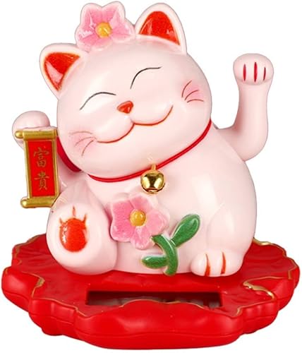 Jayruit Décoration solaire en forme de chat porte-bonheur alimenté par le slar qui agite automatiquement ses mains (2312-rose) - Nail Gallerys