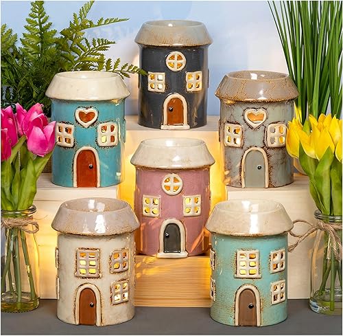 Village Pottery Bougeoir Rond en cramique pour Bougie Chauffe-Plat et Huile Bleu ple - Nail Gallerys