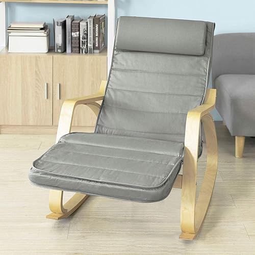 SoBuy FST16-DG Fauteuil à Bascule Fauteuil Berçant en Bois de Bouleau Relaxant avec Repose-Pied Réglable - Gris - Nail Gallerys