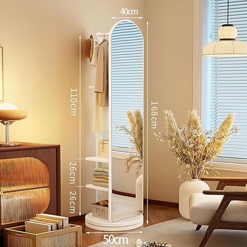 Zickdom Miroir de Sol sur Toute la Longueur, Miroir Complet sur Pied, Grand Miroir pivotant à 360° avec Porte-Manteau, Miroir Multifonctionnel pour Salon, Chambre à Coucher W-50cm Walnut (Roller) - Nail Gallerys