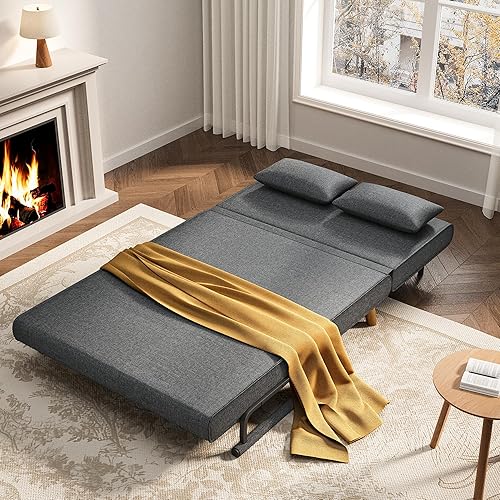 Xbro Canapé Convertible 2 Place, Fauteuil Convertible avec Dossier Réglable en 6 Positions et 2 Coussins, Fauteuil avec Fonction de Sommeil pour Petit Appartement (Gris Foncé) - Nail Gallerys