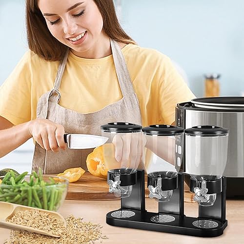 Distributeur de céréales à triple boîte de 2 L | Distributeur de riz de grande capacité | Distributeur de céréales avec 3 compartiments pour comptoir de cuisine - Nail Gallerys