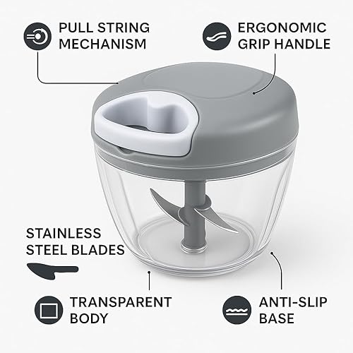 SuRaheja Hachoir Manuel 500ml – Coupe Legumes Multifonctions pour Hacher, Mixer, Émincer | Hachoir Manuel Pratique pour Fruits, Légumes, Noix, Herbes, Viandes | Coupe Légumes Compact | Pack de 2 - Nail Gallerys