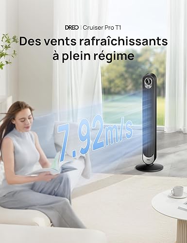 Dreo Ventilateur Colonne Silencieux avec Alexa, 7,92 m/s, Ventilateurs Tour pour Grande Chambre, 106 cm de Haut, Télécommande, 6 Vitesses Puissantes, 4 Modes, Minuterie de 12H, Oscillation à 90° - Nail Gallerys