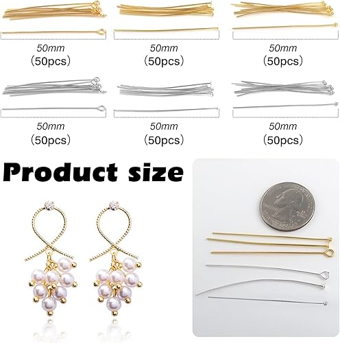 TOAOB 300pcs Aiguilles Tiges Clous a Tete Ronde et Plate en Métal Épingle à Oeil Argent Or Longueur 50mm Diamètre 0.7mm pour Accessoire Fabrication de Bijoux Artisanat - Nail Gallerys