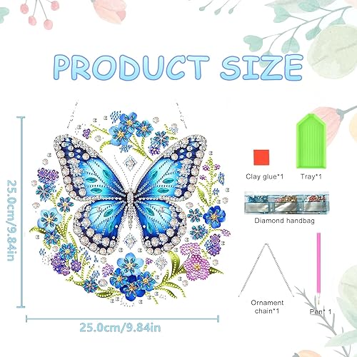 AOOTUERL Kit de broderie diamant à suspendre en forme de papillon à faire soi-même - Kit de peinture diamant acrylique pour adultes - Tableau d'art diamant acrylique avec chaîne (25 x 25 cm) - Nail Gallerys