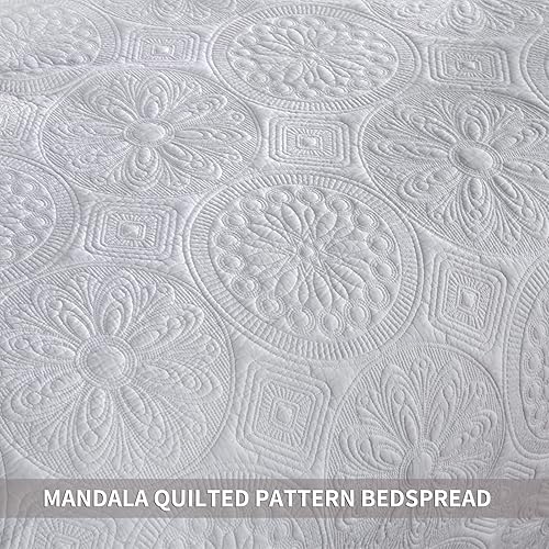 Unimall Dessus de Lit Matelassé Couvre Lit Blanc Pur Couverture Coton Courtepointe Imprimé Broderie 3 Pièces (style8) - Nail Gallerys