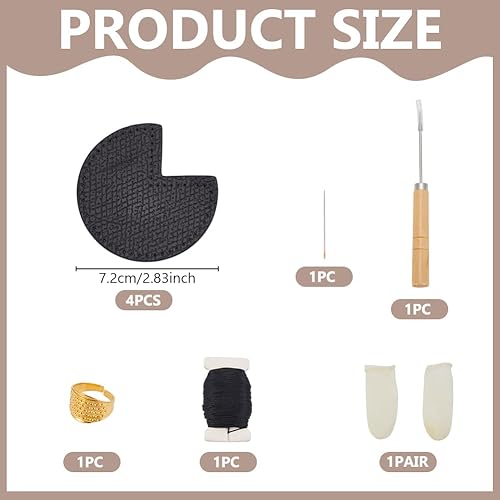 WEBEEDY Ensemble de Réparation D'Angle de Sac DIY pour Fixer le Coin du Sac Protecteur Patch de Réparation en Cuir Noir avec Cône Aiguille Fil et Doigts Cots pour Réparer un Sac en Cuir - Nail Gallerys