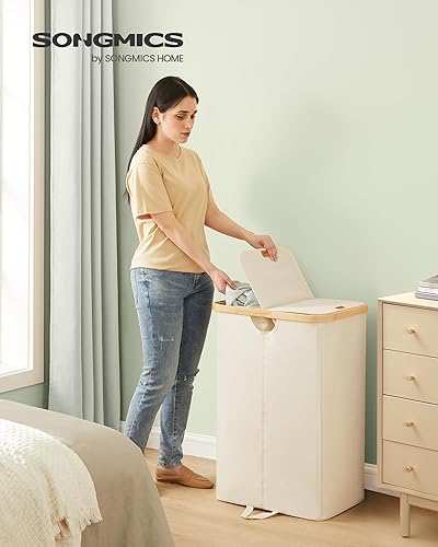 SONGMICS Panier à Linge à 2 Compartiments, 150 Litres, Trieur de Linge Sale avec Couvercle, Sacs Amovibles, pour Buanderie, Chambre, Salon, Noir d'Encre et Beige Naturel LCB523B01 - Nail Gallerys