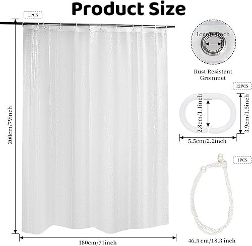 JRJRN 180x200cm Rideau de Douche Semi Transparent Anti-Moisissure, 3D Motif Rideau de Bain en Galets, Rideau de Douche de Pierre de Cristal avec Embrasse à Perles 12 Crochets à Anneaux pour Baignoire - Nail Gallerys