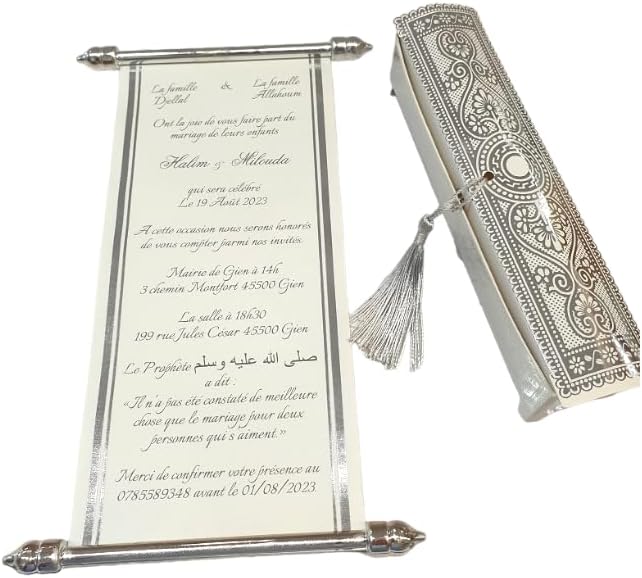 Parchemin Argent Faire Part mariage inclus avec impression offerte 20Pcs - Nail Gallerys