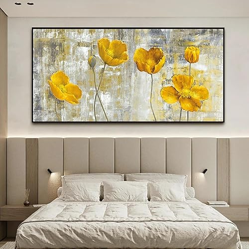 ZZBD Fleurs Jaunes Peinture À L'huile Toile Mur Art Décoratif Abstrait Botanique Jaune Floral Décor À La Maison Impression Sur Toile Photos 30x60cm Sans Cadre - Nail Gallerys