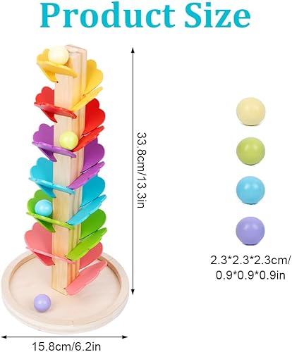 Arbre Musical en Bois avec Bille de Course, 1 Base, 4 Billes, 6 Couleurs, Jouet Montessori 3+ Ans, Tour Coloré aux Billes Roulantes, Tour Arc-en-Ciel pour Garçons/Filles - Nail Gallerys