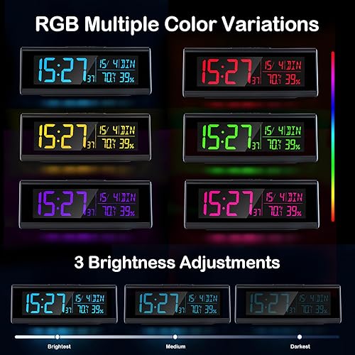 Seutgjie Réveil Numérique, Horloge Bureau avec Lumière RGB Secondes Date Semaine Température Humidité Fonction DST Écran VA Alarme Double Mode Snooze pour Bureau Chambre Bureau Gris Moderne - Nail Gallerys