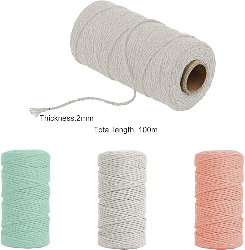 Fyfjur Fil Macramé 2mm, 3 Rouleau Coloré Corde Macramé, Macrame Corde Ficelle Macramé pour Tenture Murale, Attrape-Rêves, Bricolage, Pâtisserie, Emballage Cadeau (300 M) - Nail Gallerys