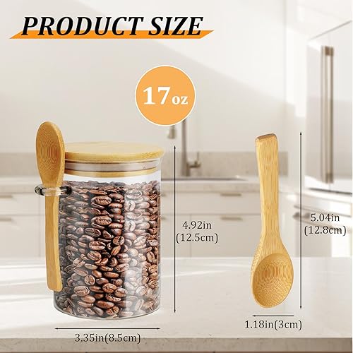 RETON Lot de 8 bocaux en verre avec couvercle hermétique et cuillère, 400 g, jerrican d'avoine Overnight avec couvercle en bois, cuillère - Bidon de stockage alimentaire en verre pour grains de café - Nail Gallerys