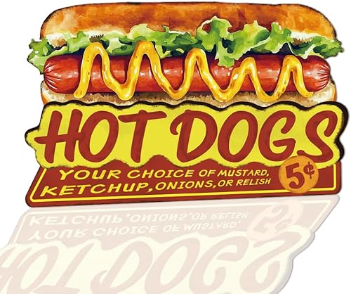 WEBEEDY Panneau Hot Dogs Panneau Vintage en fer Blanc Décoration Cuisine Hot Dogs Panneau Vintage en fer Blanc Panneau Food Truck Ornements muraux, Décoration Maison, Cuisine, 25.7x16.3cm - Nail Gallerys