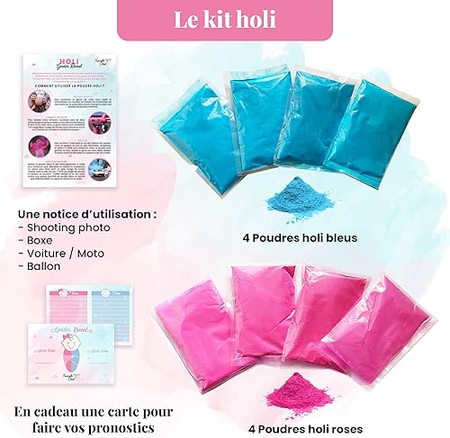 8 Poudre Holi Bleu et Rose pack Baby Shower poudre complet, 4 Poudre Holi Rose 4 Poudre Holi Bleu Gender Reveal Moto Shooting Photo Gender Reveal Gant de Boxe Ballon Gender Reveal (Rose et Bleu) - Nail Gallerys